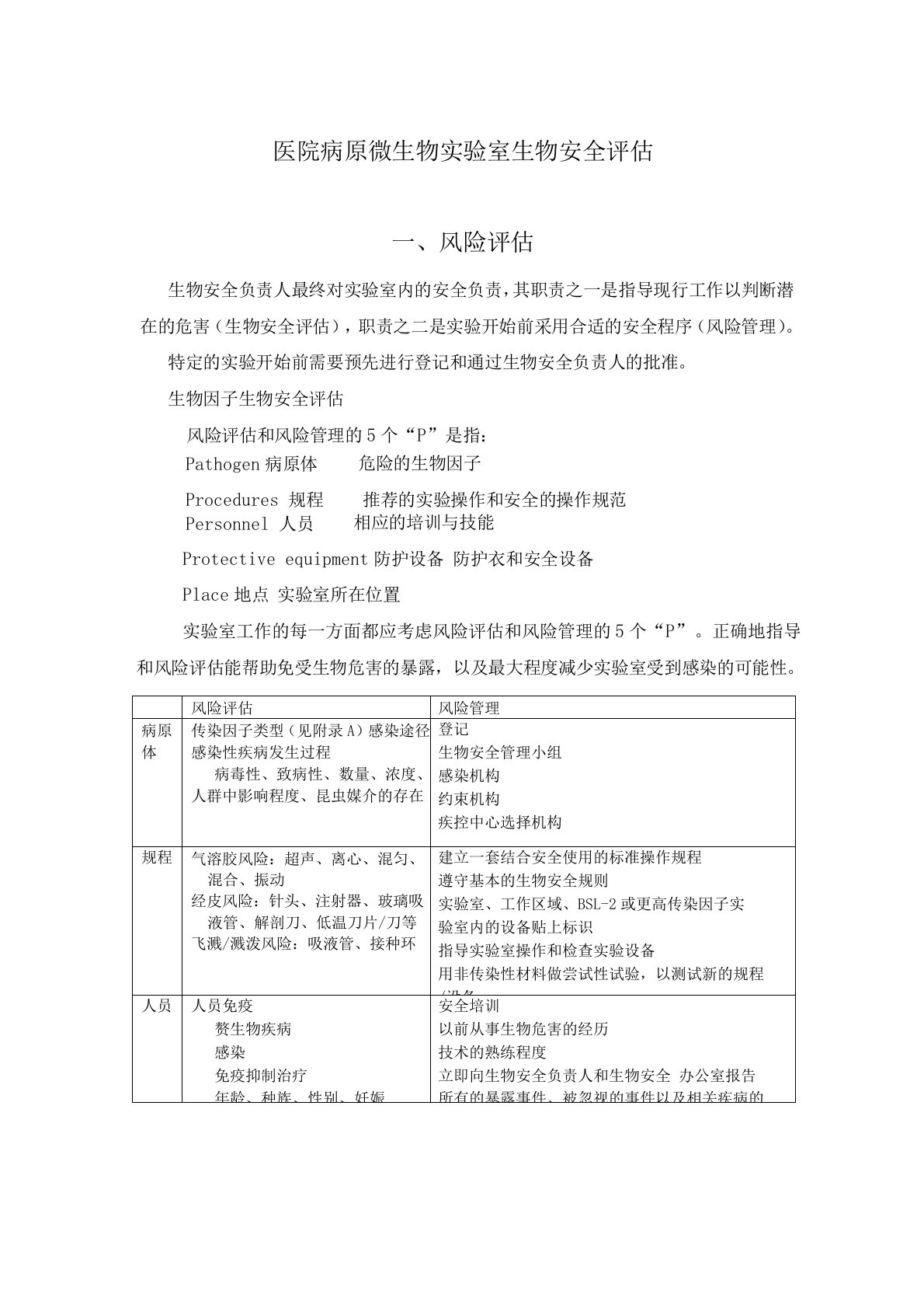 医院病原微生物实验室生物安全评估