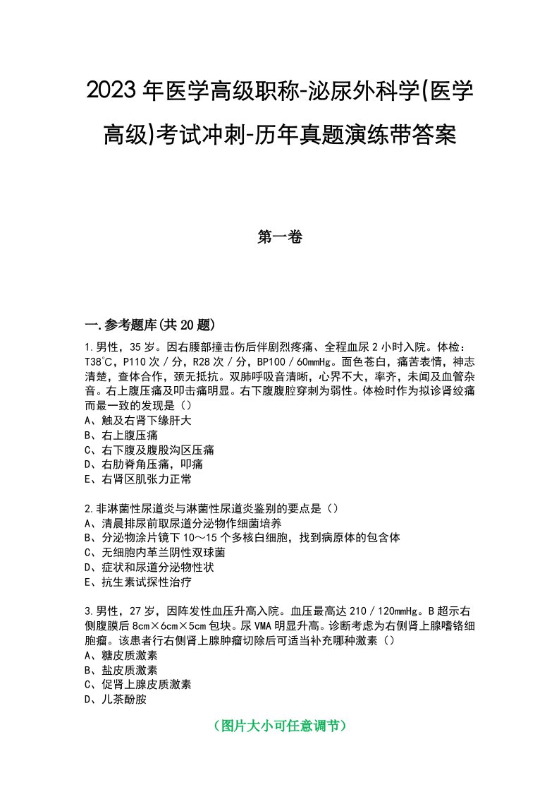 2023年医学高级职称-泌尿外科学(医学高级)考试冲刺-历年真题演练带答案