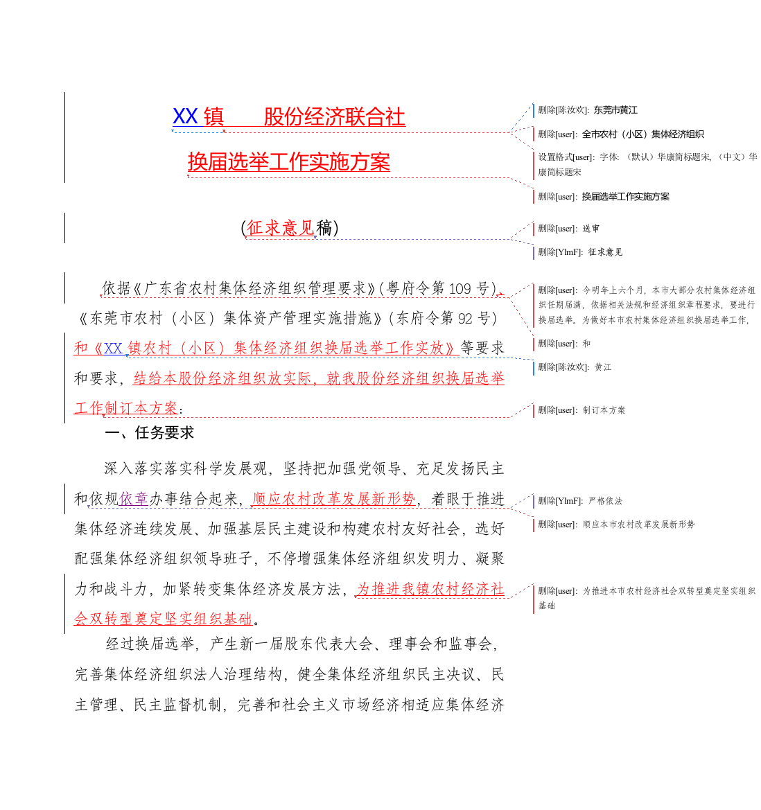 镇农村集体经济组织换届选举工作实施专业方案示范文本