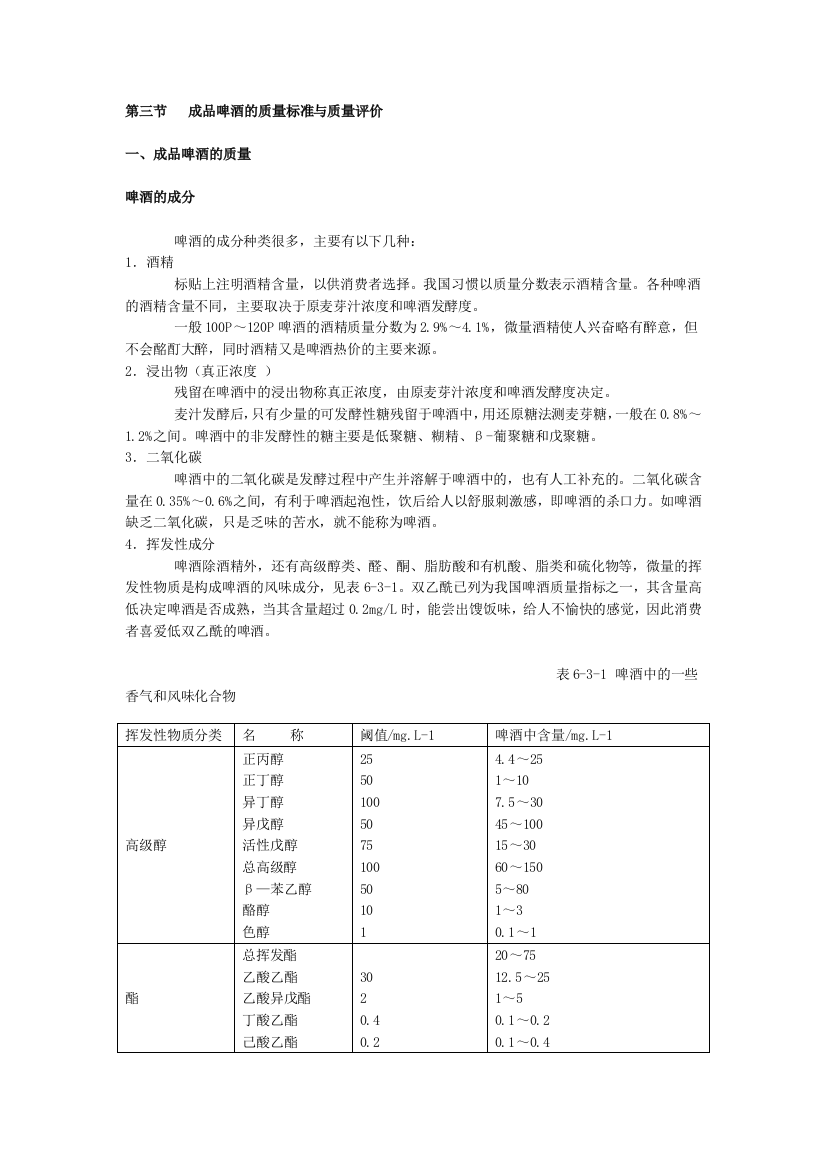 成品啤酒的质量标准与质量评价