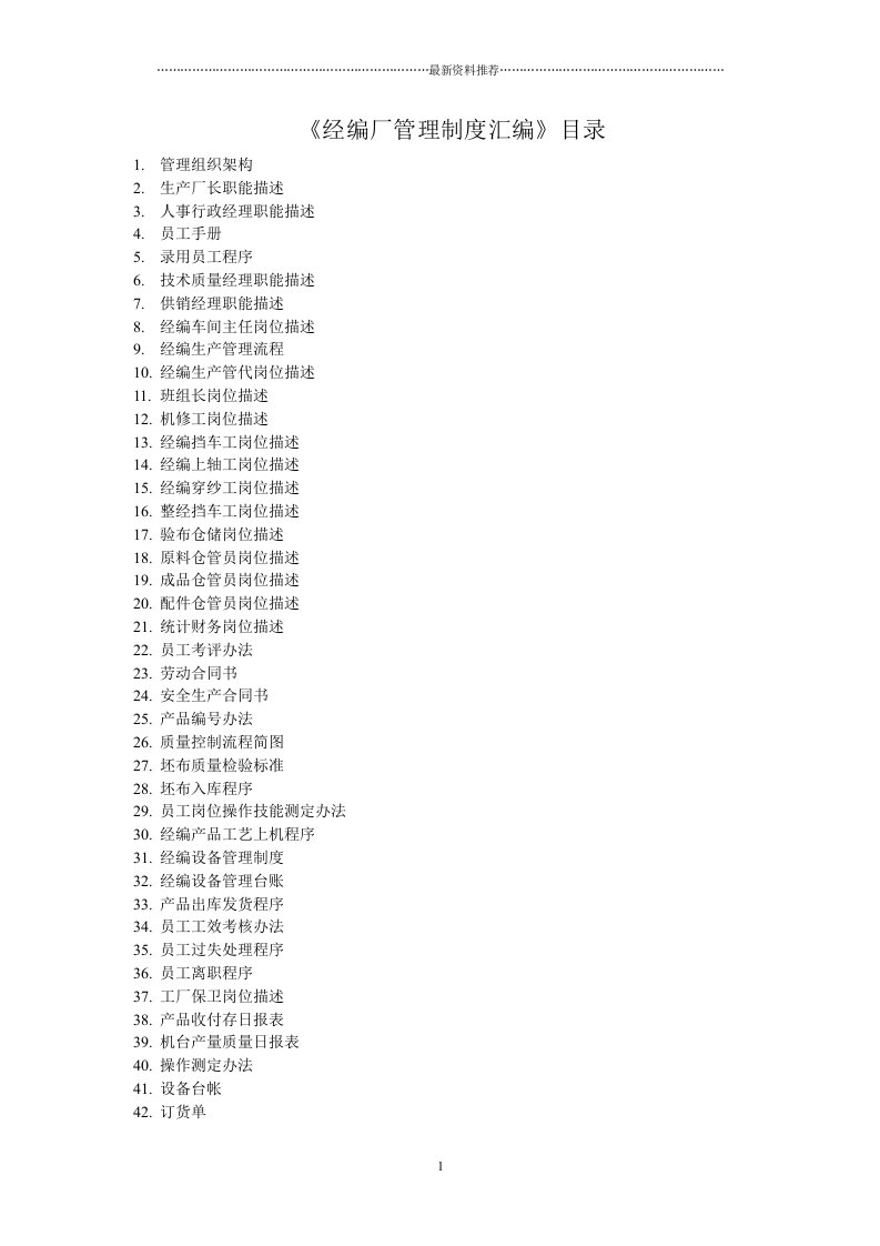 经编厂管理文件目录精编版