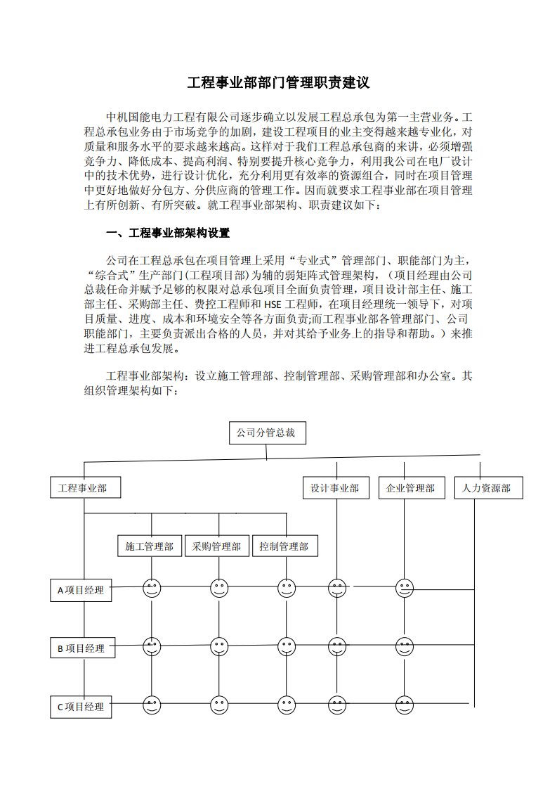 工程事业部部门管理职责建议