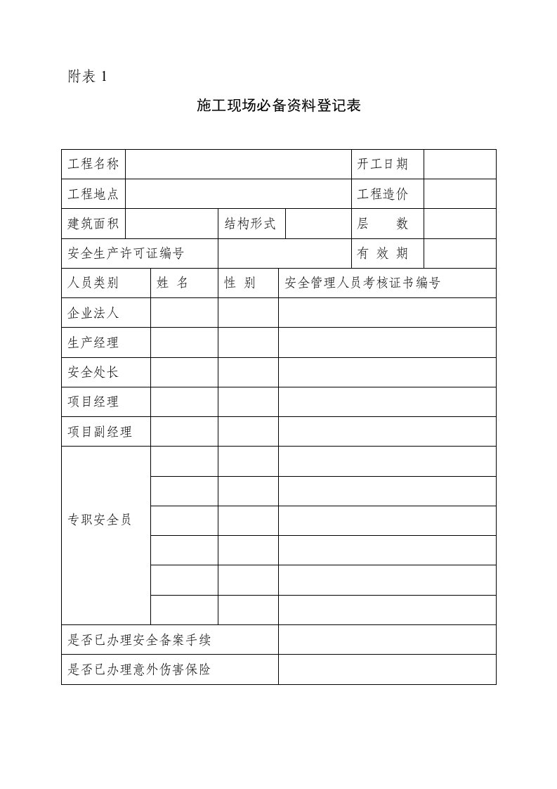 河北省建设厅建筑施工安全管理表格1