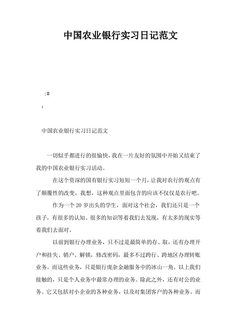 中国农业银行实习日记范文