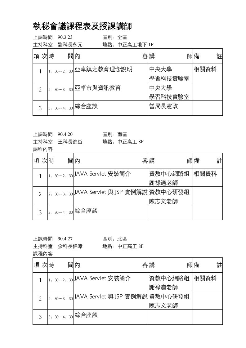 执秘会议课程表及授课讲师