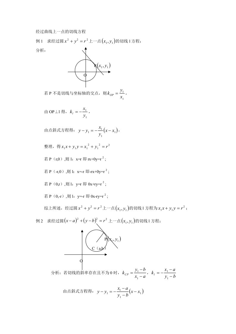 经过曲线上一点的切线方程