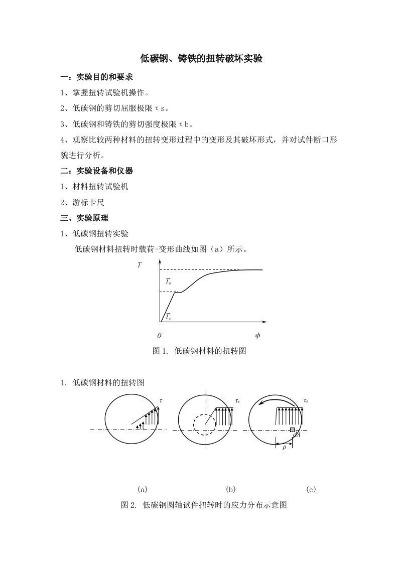 低碳钢、铸铁的扭转破坏实验报告