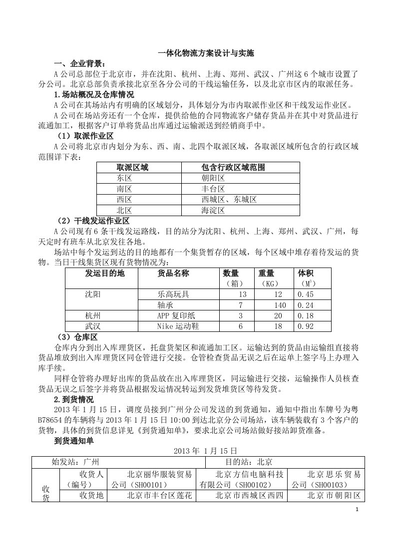 基于流程的一体化物流方案设计