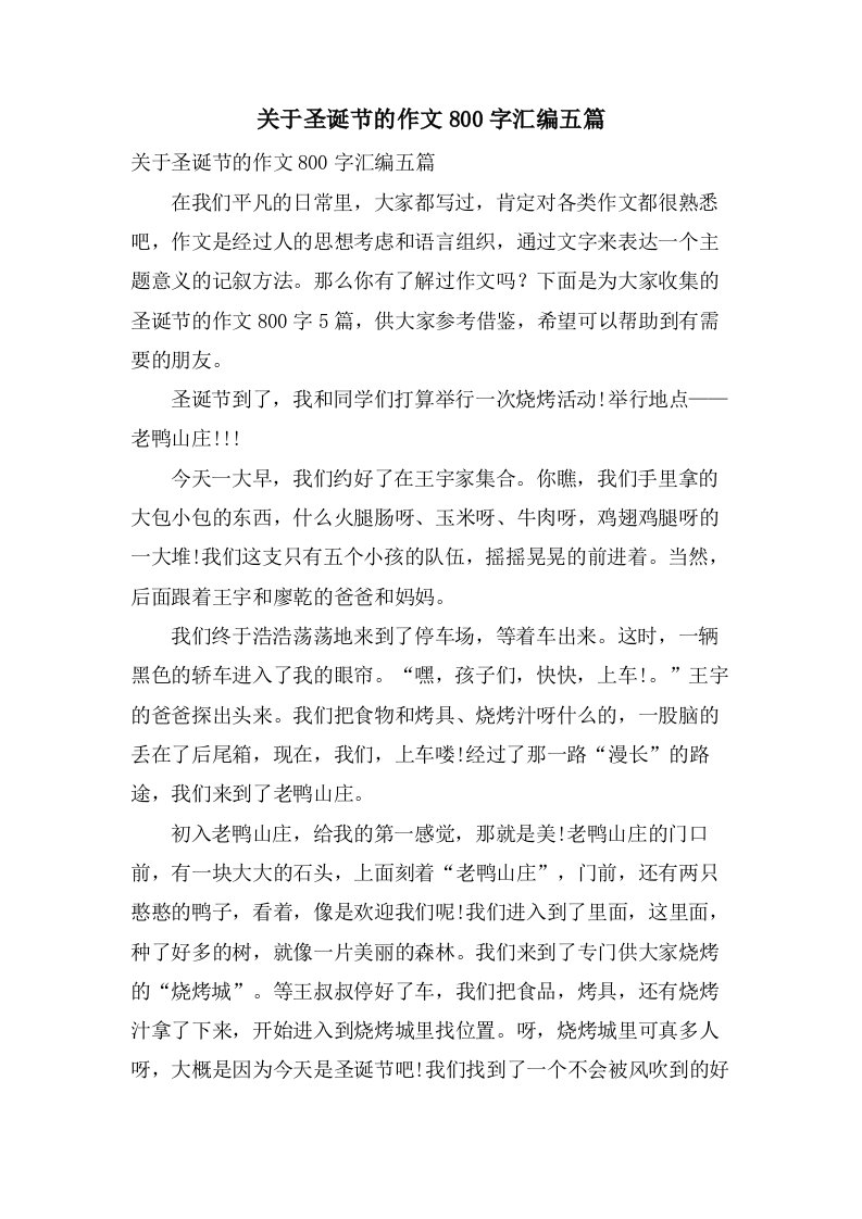 关于圣诞节的作文800字汇编五篇