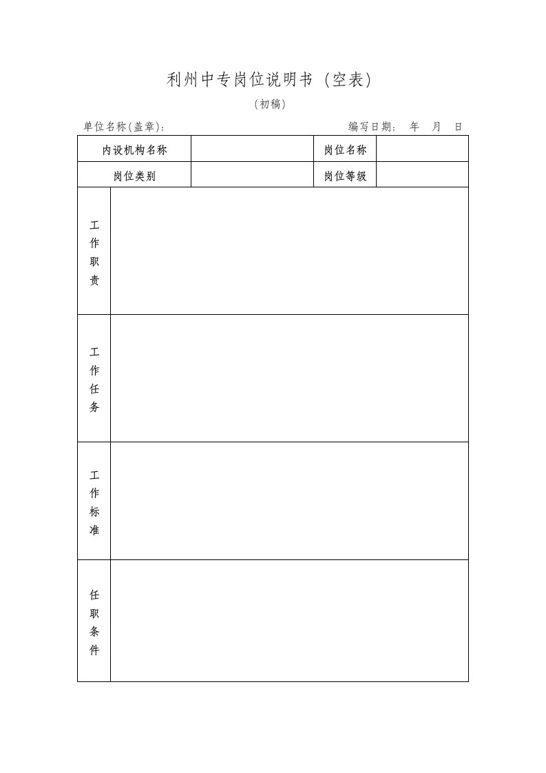 利州中专岗位说明书(空表)