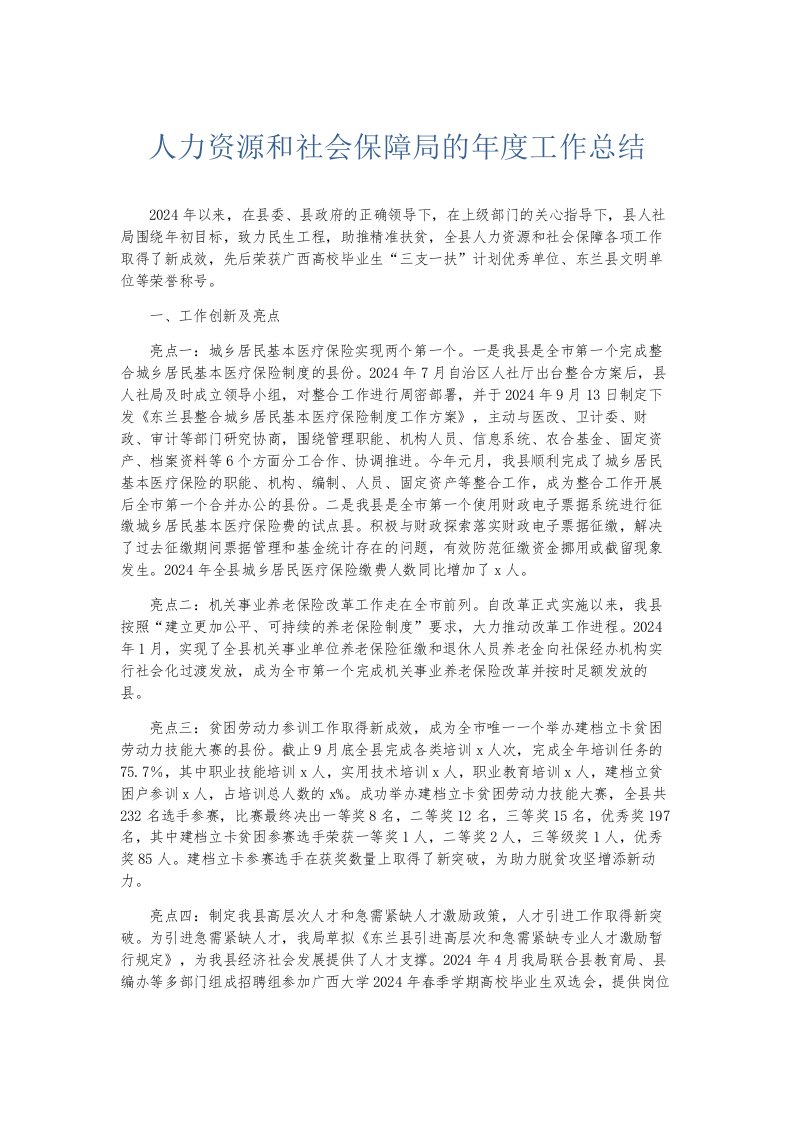 总结报告人力资源和社会保障局的年度工作总结