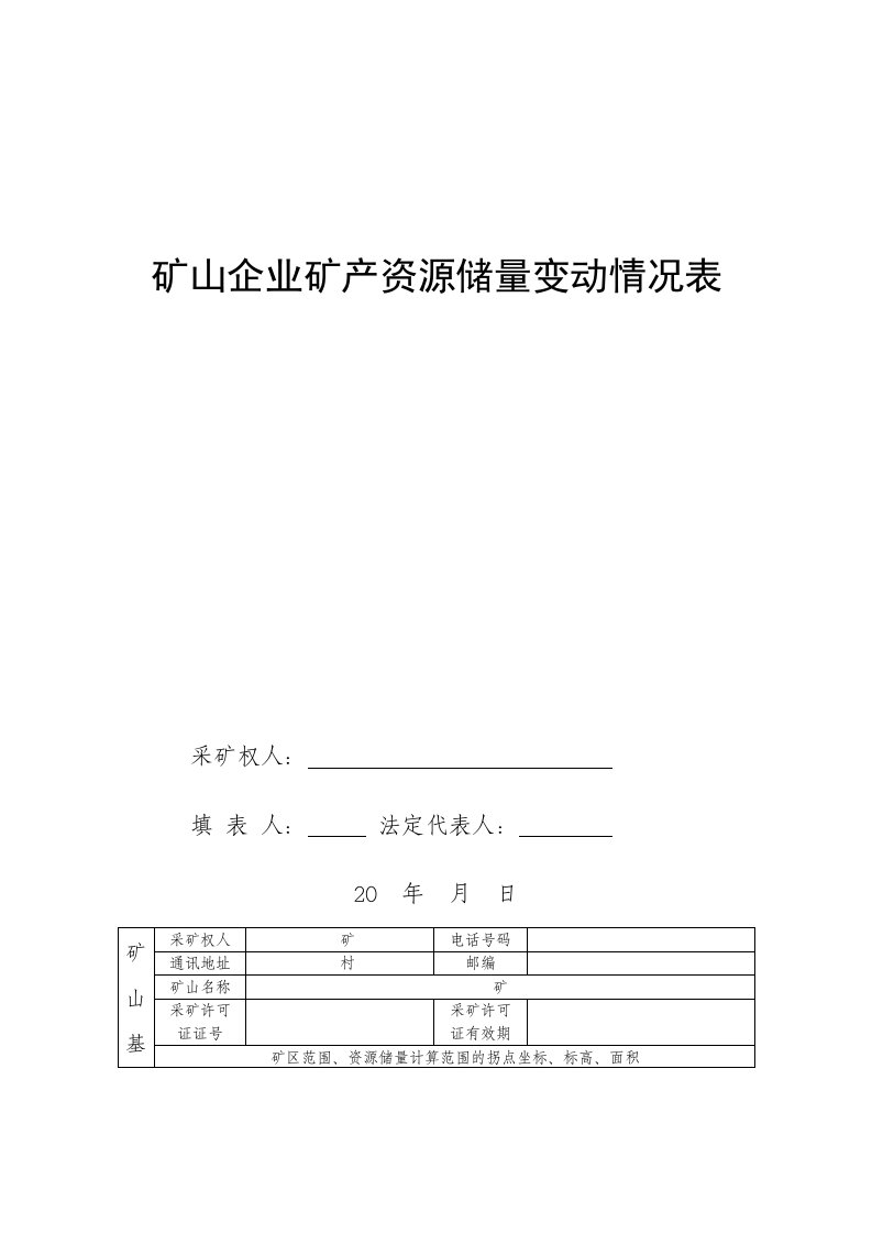 矿山企业矿产资源储量变动情况表