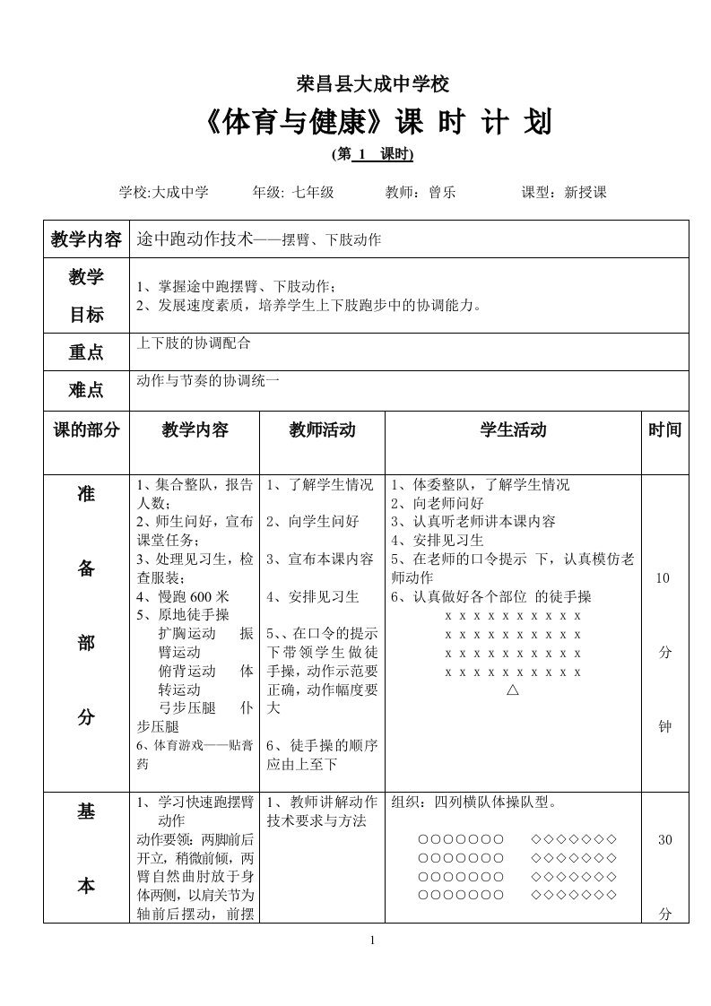 途中跑动作技术