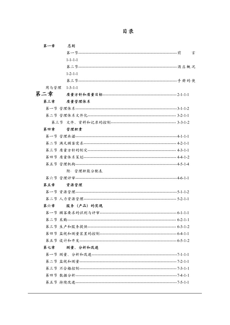 国际大酒店质量管理体系文件