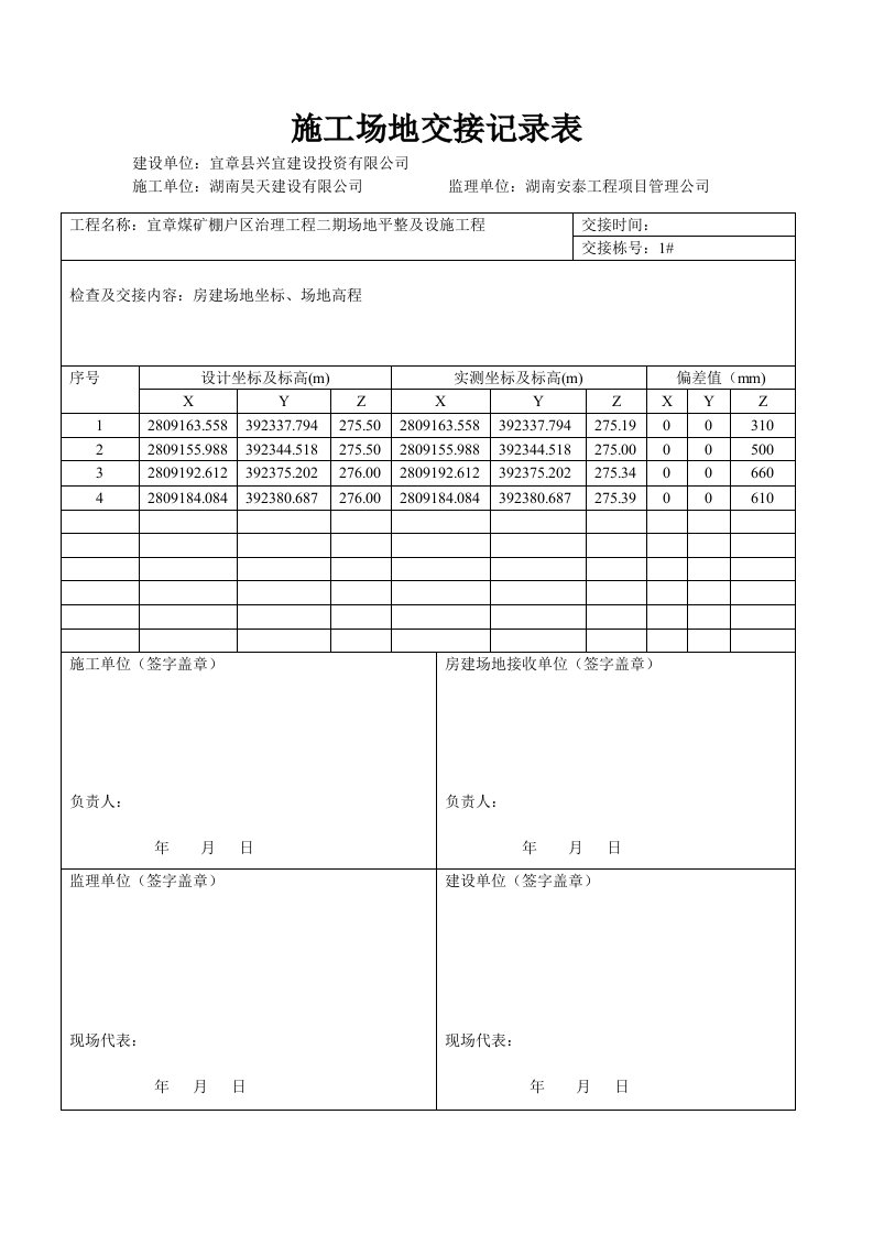 房建施工场地交接记录表