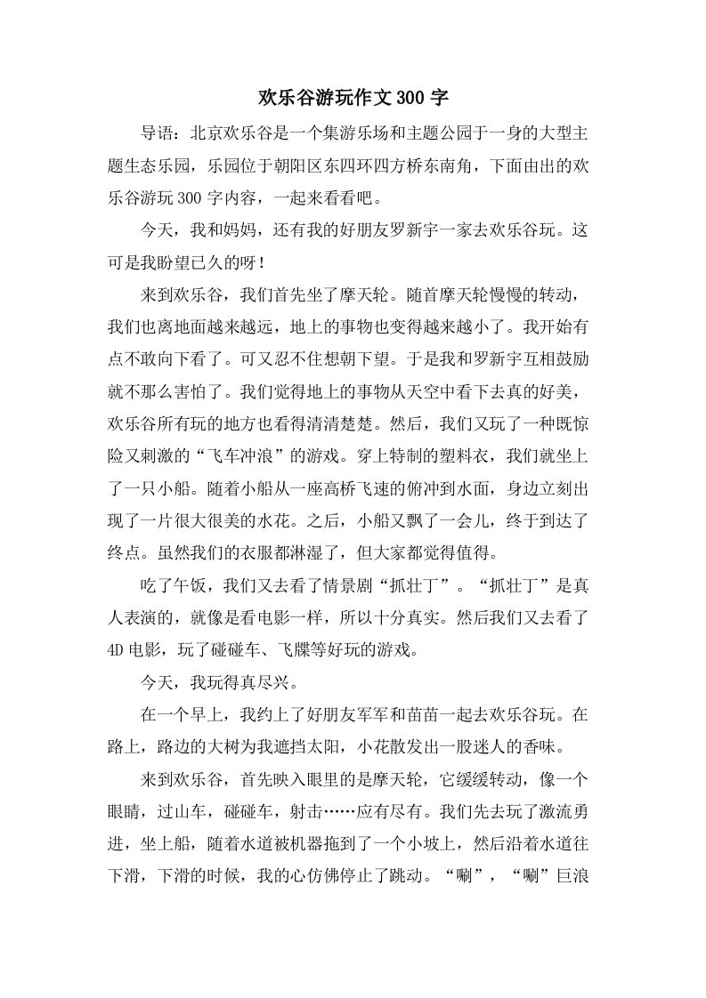 欢乐谷游玩作文300字