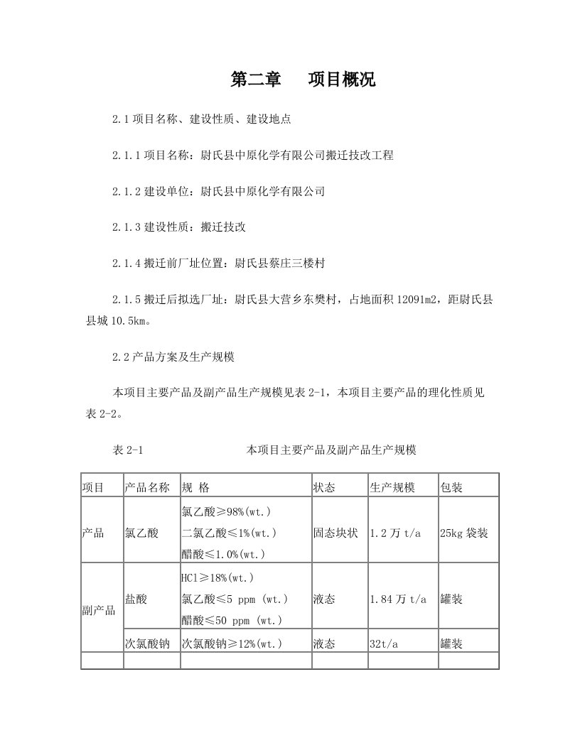 中原氯乙酸2+建设项目概况