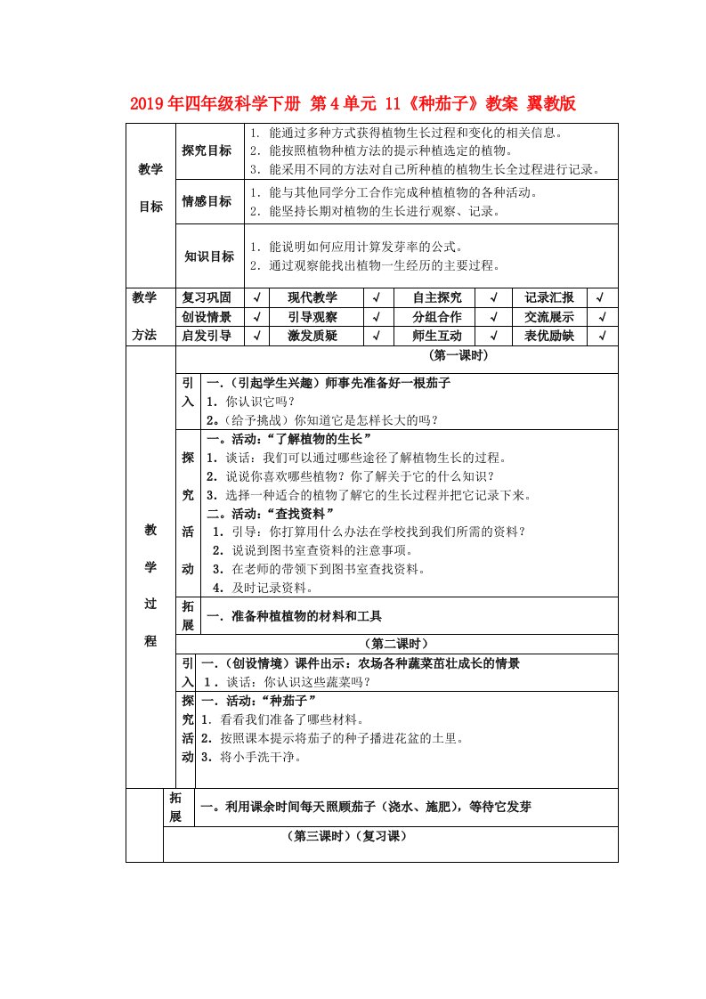 2019年四年级科学下册