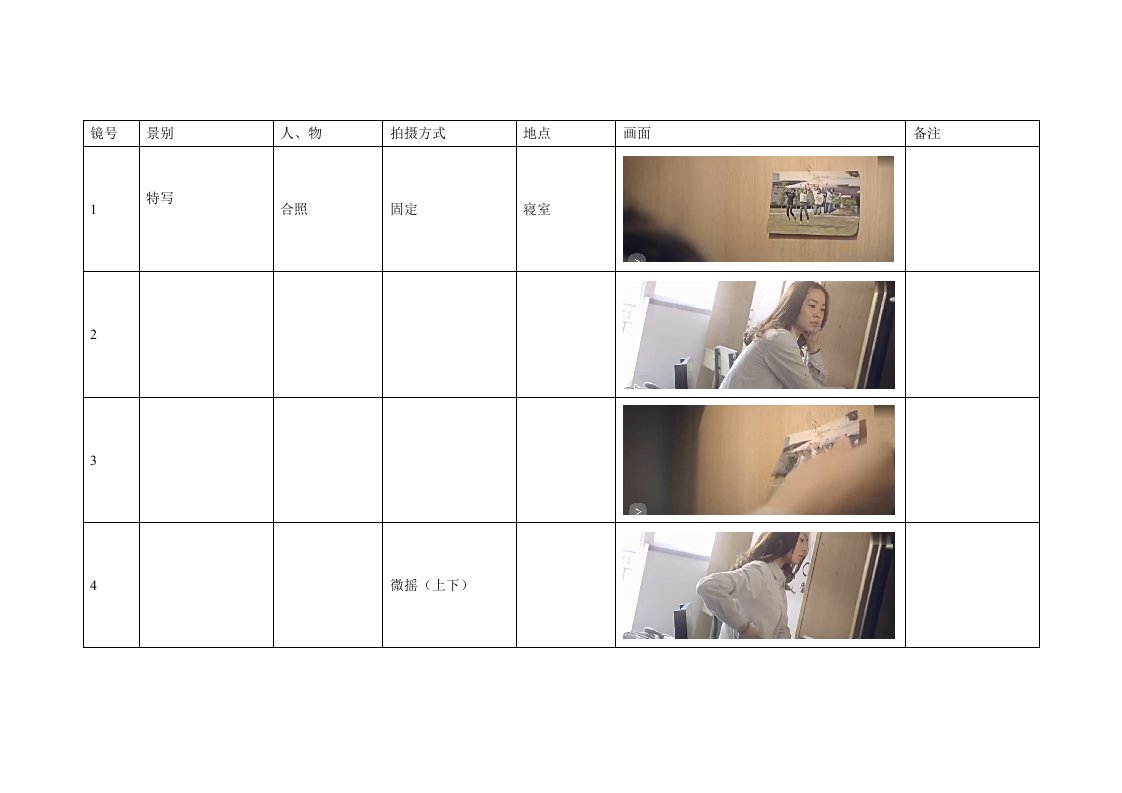 分镜头脚本表格范例