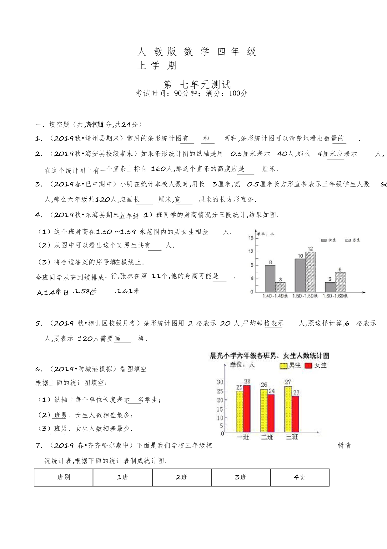 人教版数学四年级上册《第七单元综合检测》含答案