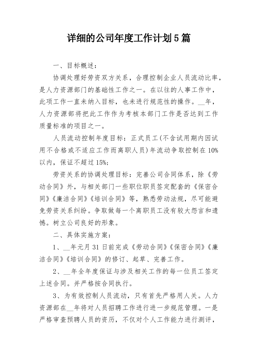 详细的公司年度工作计划5篇