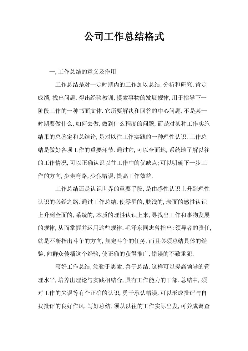 公司工作总结格式