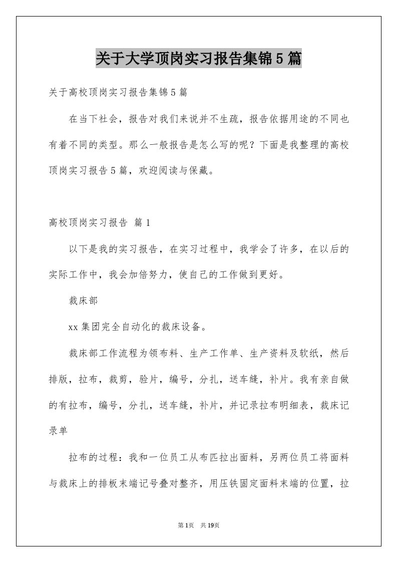 关于大学顶岗实习报告集锦5篇