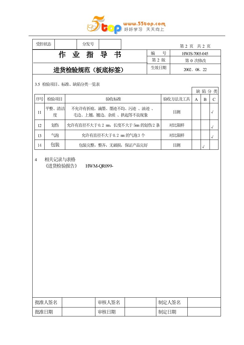 某电子厂进货检验全套作业指导书-资料包(42个文件)作业指导(板底标签）2-作业指导