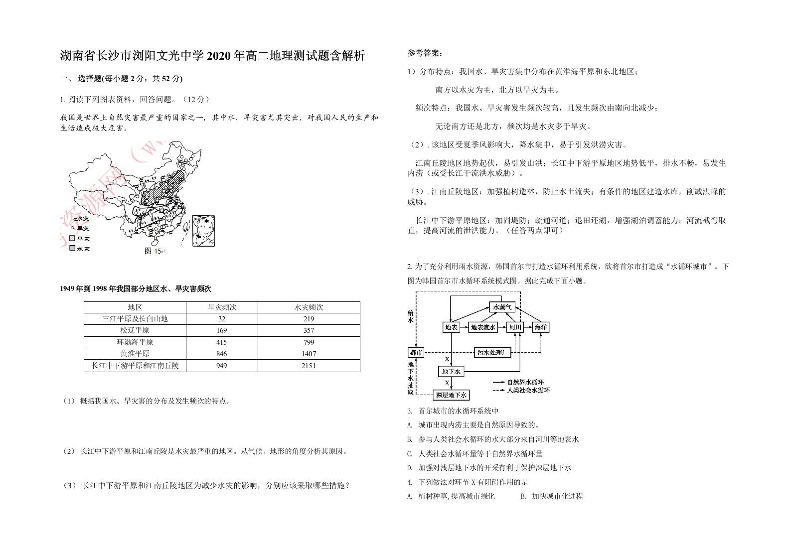 湖南省长沙市浏阳文光中学2020年高二地理测试题含解析