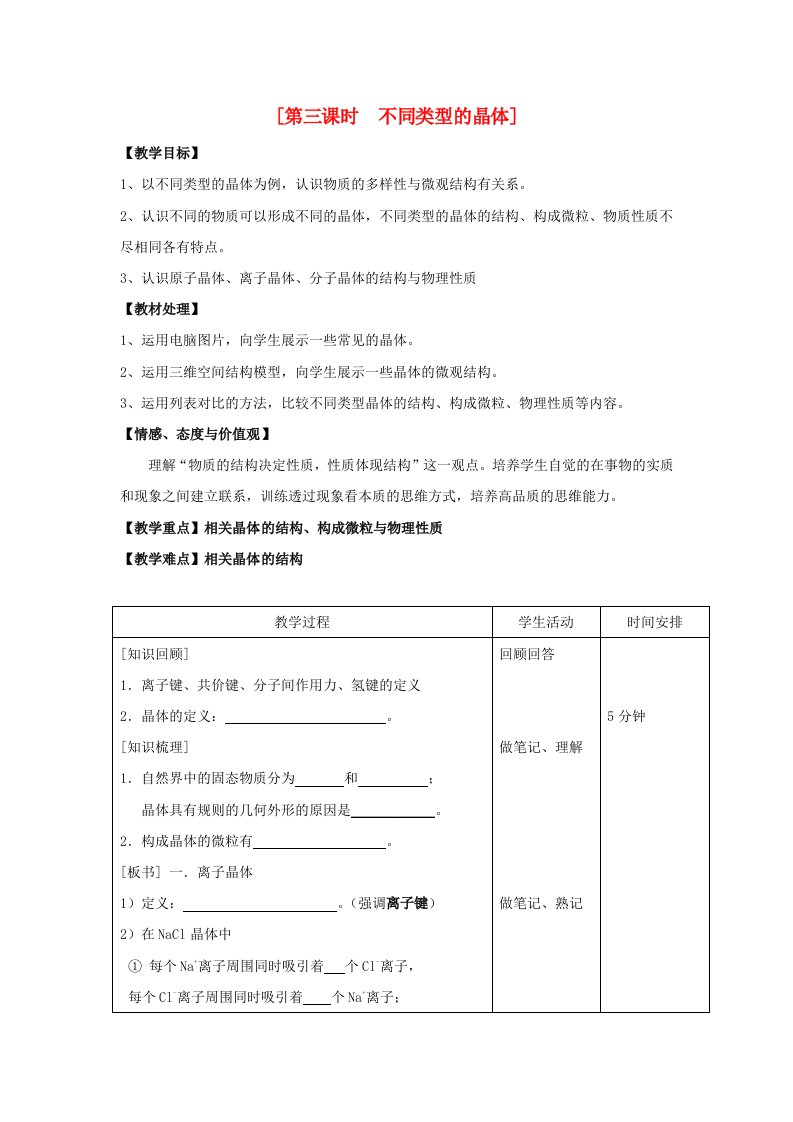 高中化学从微观结构看物质的多样性教案6苏教版必修2