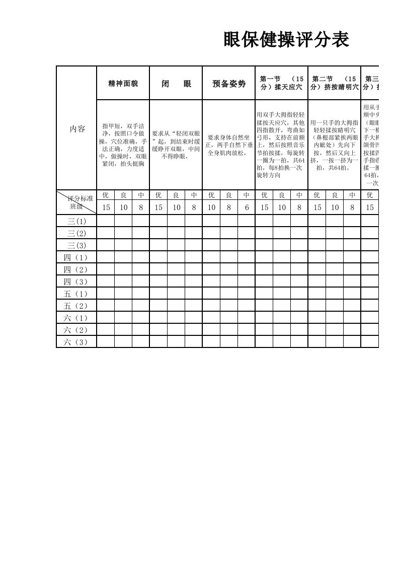 眼保健操比赛评分表