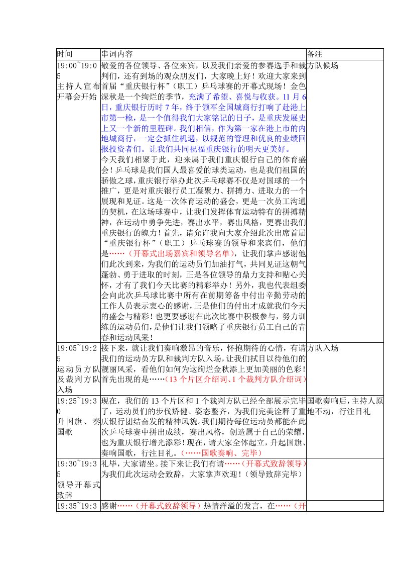 银行乒乓球赛开幕式主持串词定