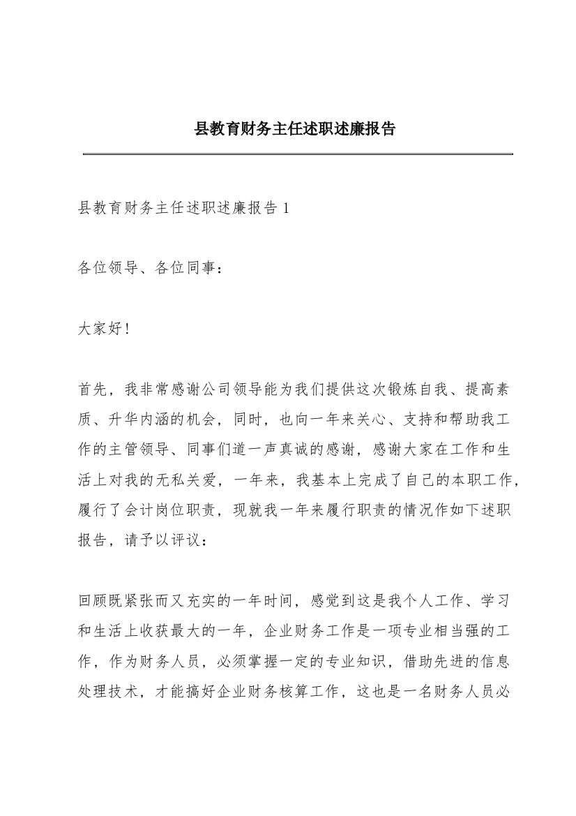 县教育财务主任述职述廉报告