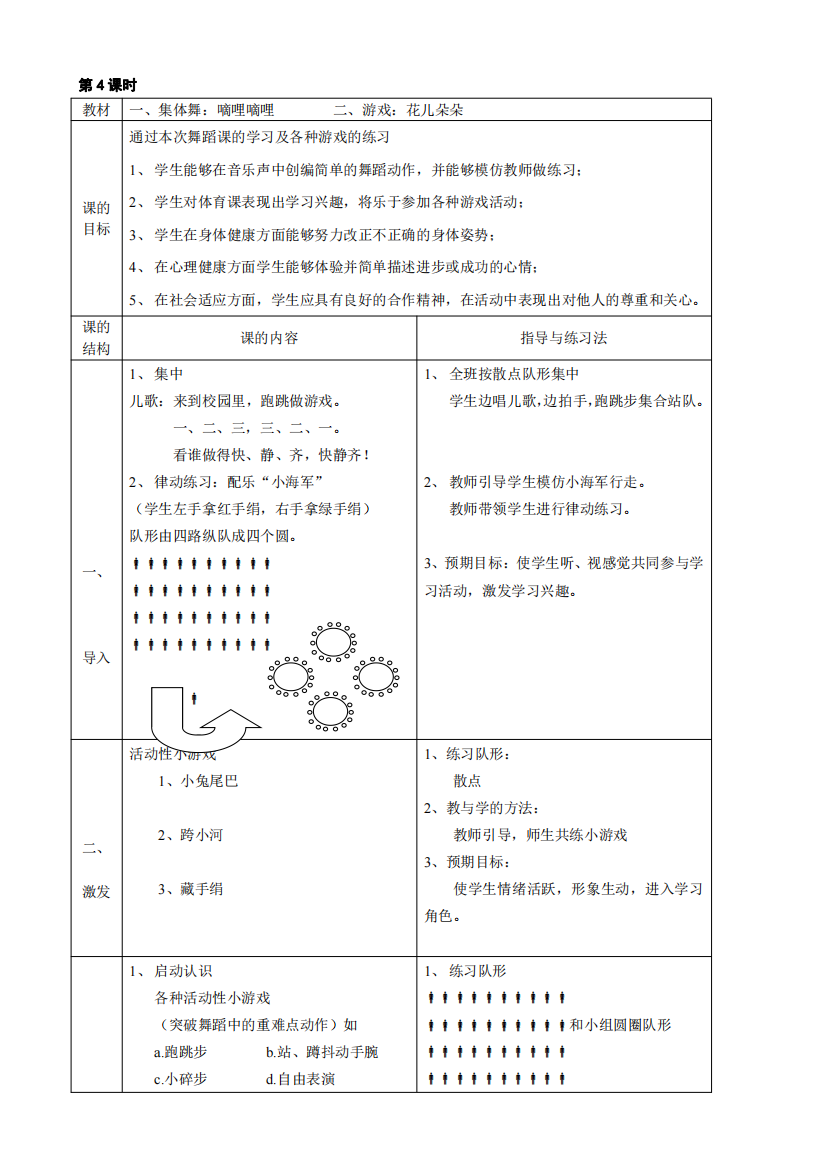 小学体育三年级上册-一集体舞嘀哩嘀哩-二游戏花儿朵朵