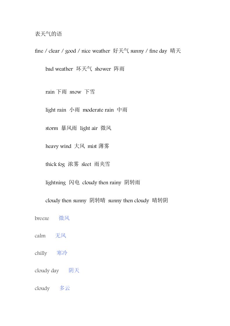 表天气的英语单词