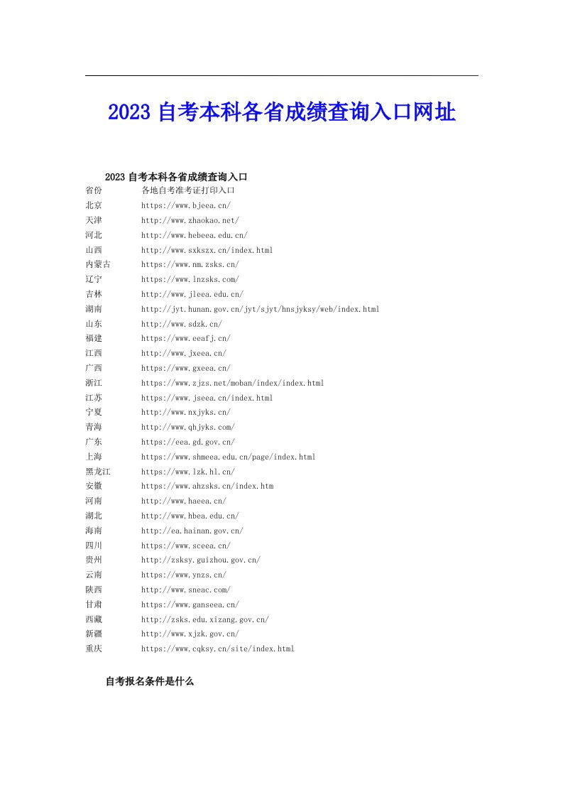 2023自考本科各省成绩查询入口网址