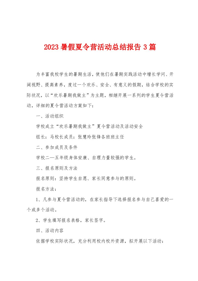 2023年暑假夏令营活动总结报告