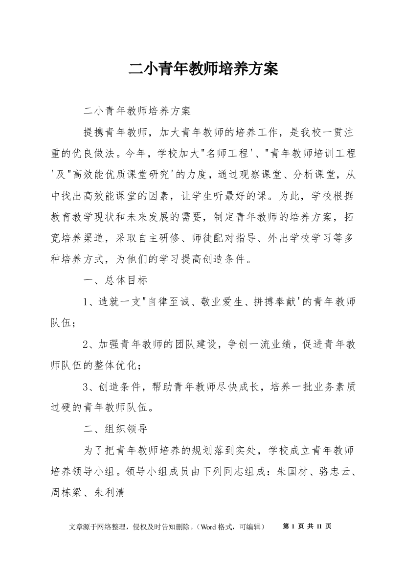 二小青年教师培养方案