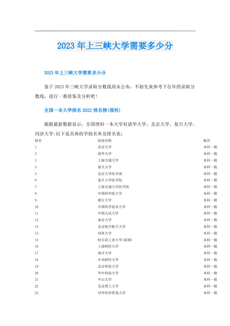 上三峡大学需要多少分