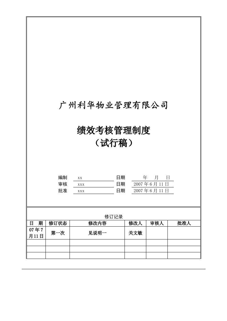 东利华物业集团绩效考核管理制度