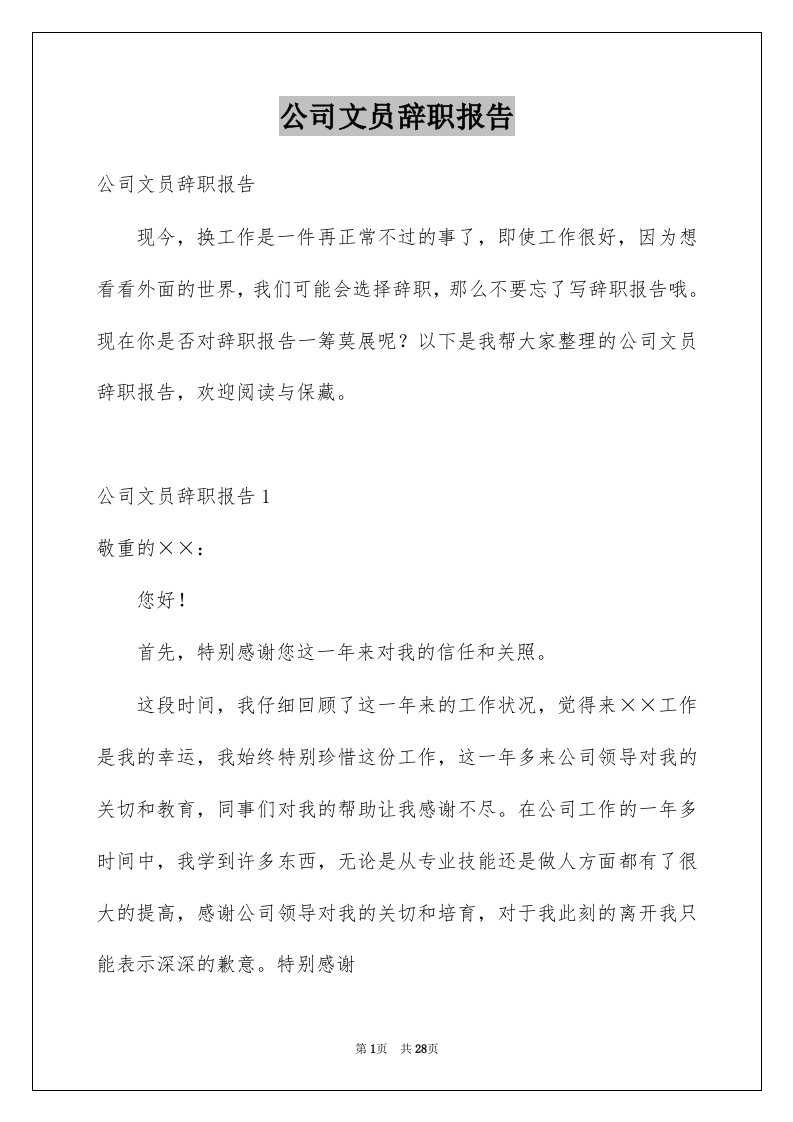 公司文员辞职报告例文7