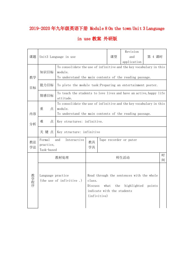 2019-2020年九年级英语下册