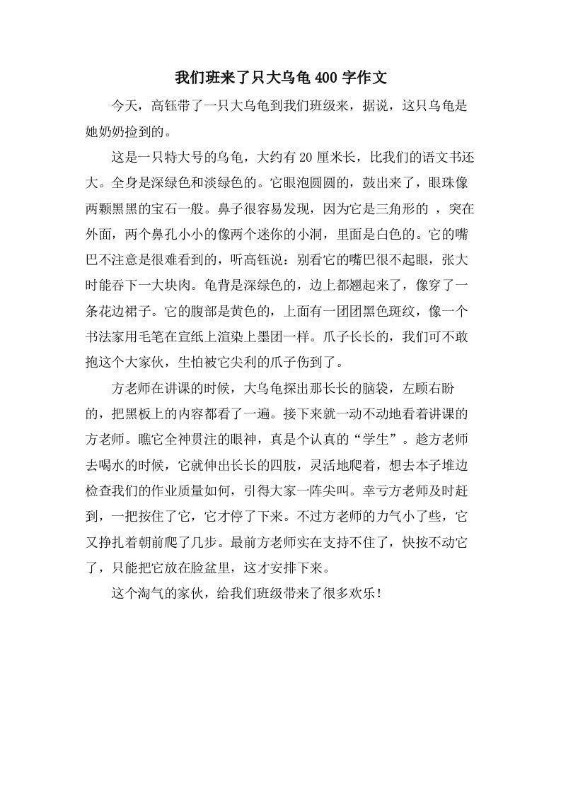 我们班来了只大乌龟400字作文