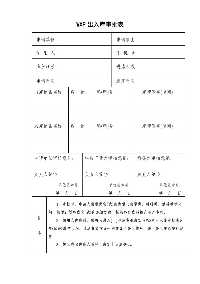 WXP出入库审批表