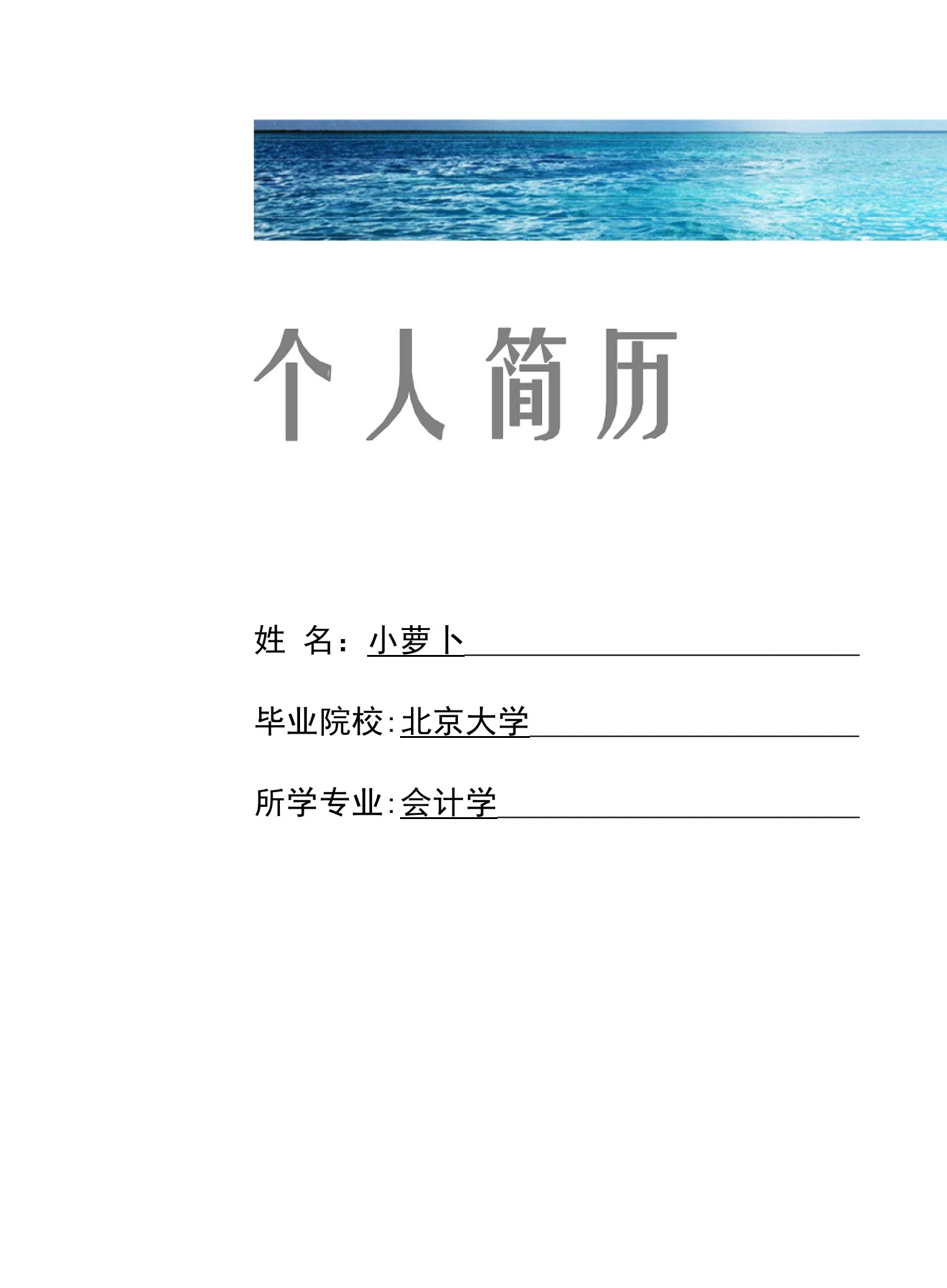 会计学院毕业生自我简介求职简历自我鉴定个人简历求职简历范本模板1p