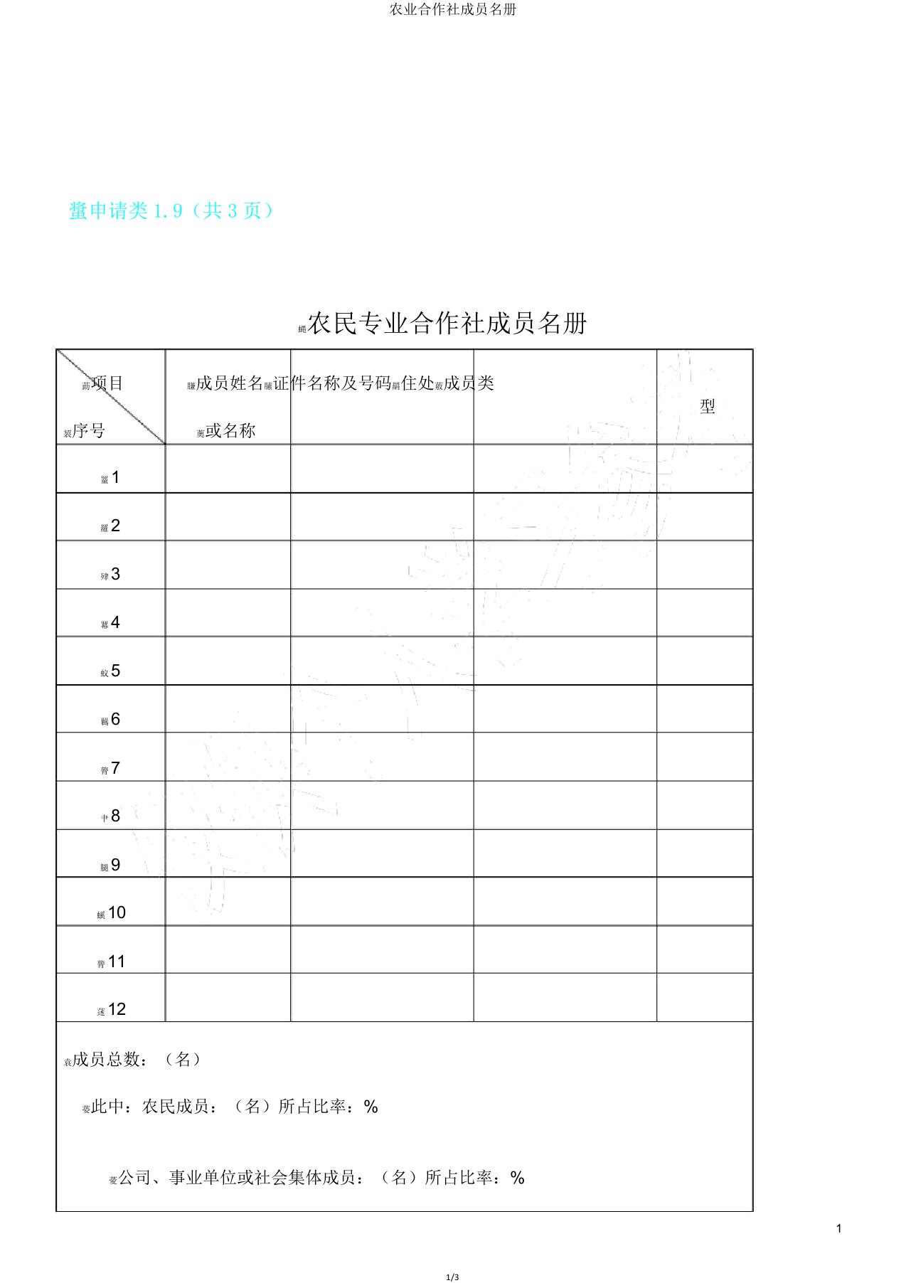 农业合作社成员名册