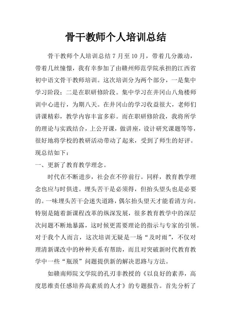 骨干教师个人培训总结