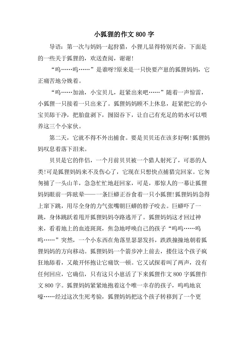 小狐狸的作文800字