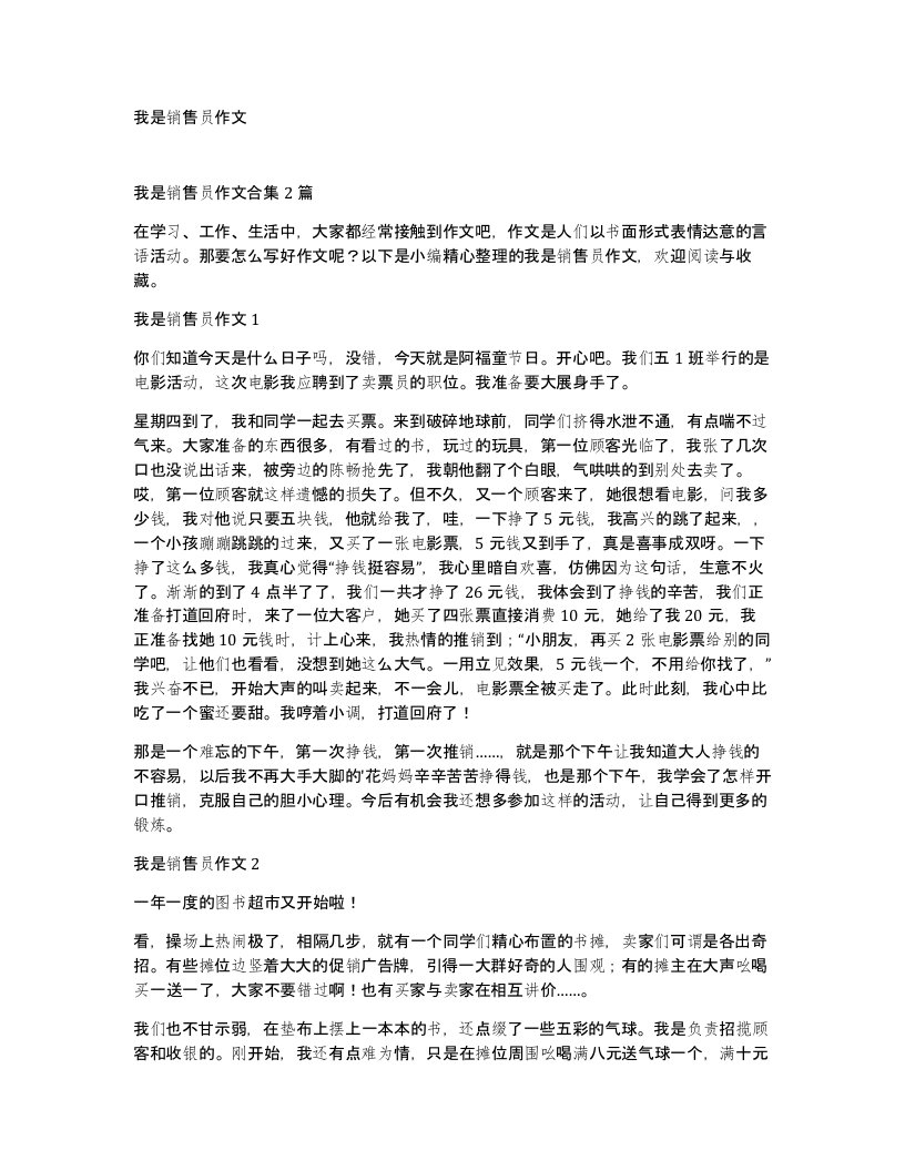 我是销售员作文