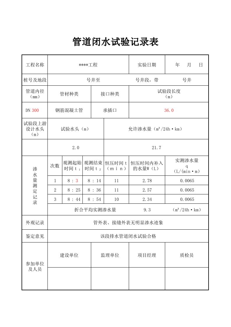 排水管、污水管闭水试验(含计算公式)